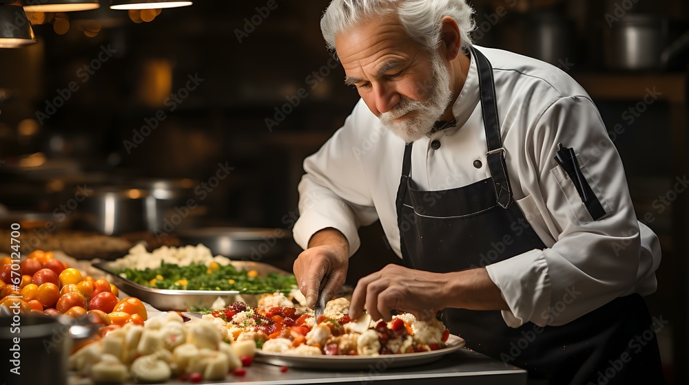 Uma foto de alta qualidade retratando um chef habilidoso ou cozinheiro caseiro organizando meticulosamente um prato de Ação de Graças.