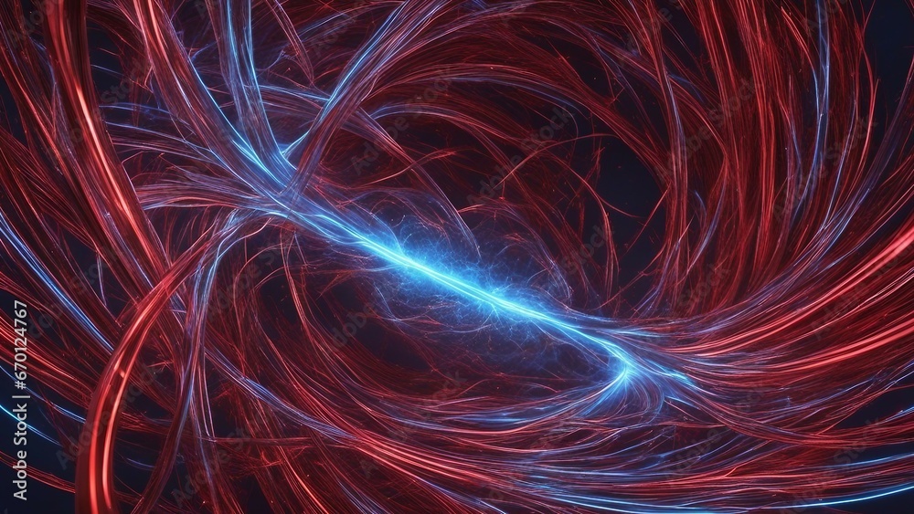 Fototapeta premium abstract background with lines A red and blue background with a powerful electric spark in the center 