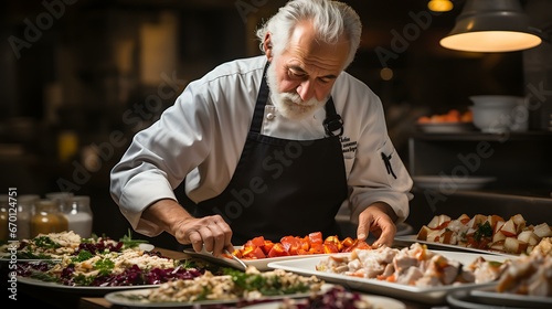 Uma foto de alta qualidade retratando um chef habilidoso ou cozinheiro caseiro organizando meticulosamente um prato de Ação de Graças. © Alexandre