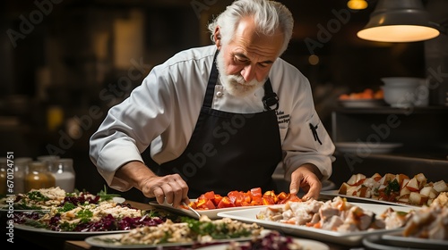 Uma foto de alta qualidade retratando um chef habilidoso ou cozinheiro caseiro organizando meticulosamente um prato de A    o de Gra  as.