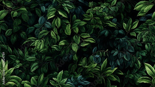 Um exuberante dossel de floresta preenche o quadro  com folhas de v  rias formas e tonalidades. A intricada rede de veias e cores revela os desenhos intricados da natureza.