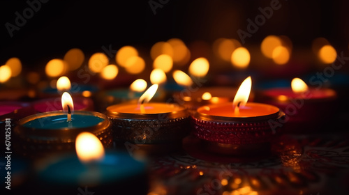 Happy Diwali background with beautiful oil lamps.