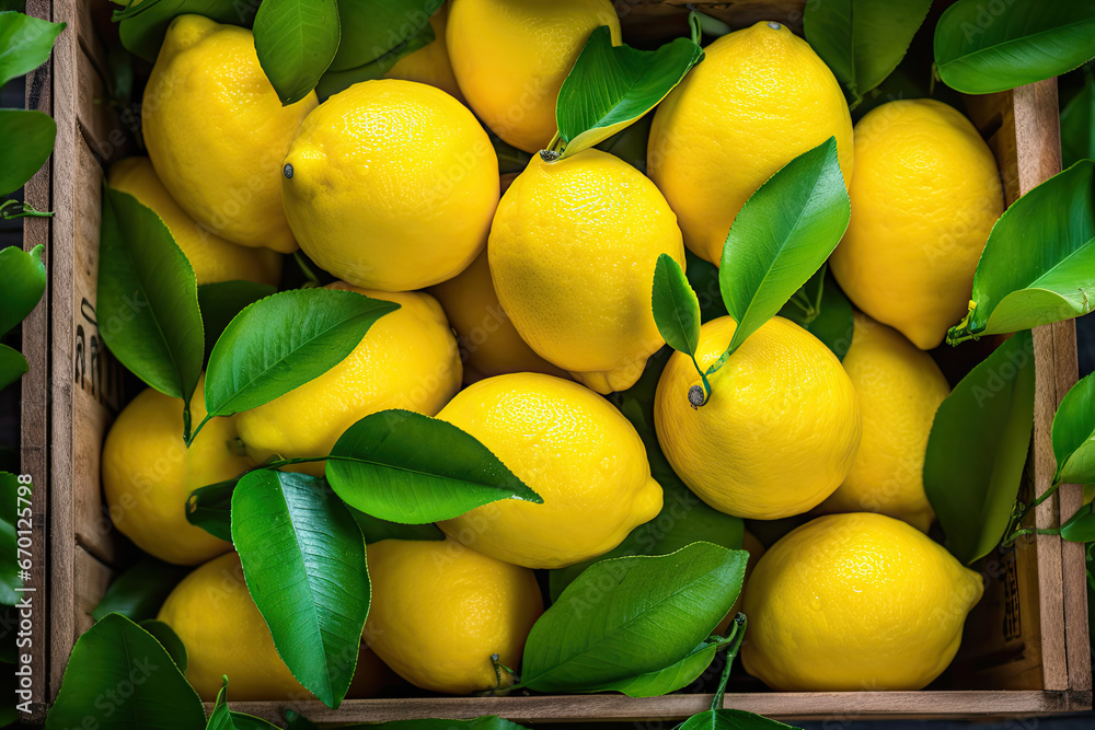 A vibrant pile of ripe, organic lemons, bursting with freshness and ready to add a zesty touch to your culinary creations.
