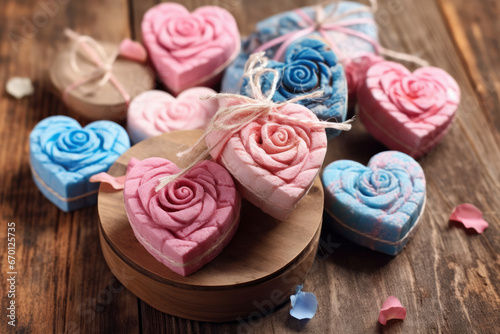 Bars of handmade natural soap with herbs and flowers, Valentine's day gift