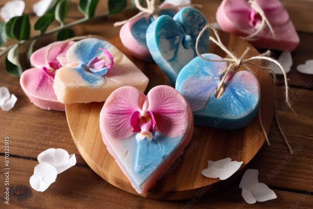 Bars of handmade natural soap with herbs and flowers, Valentine's day gift Bars of handmade natural soap with herbs and flowers, Valentine's day gift