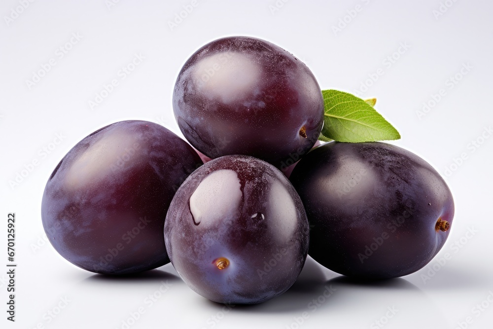 Fresh and Sweet Plums: Organic Purple Delights on a White Background