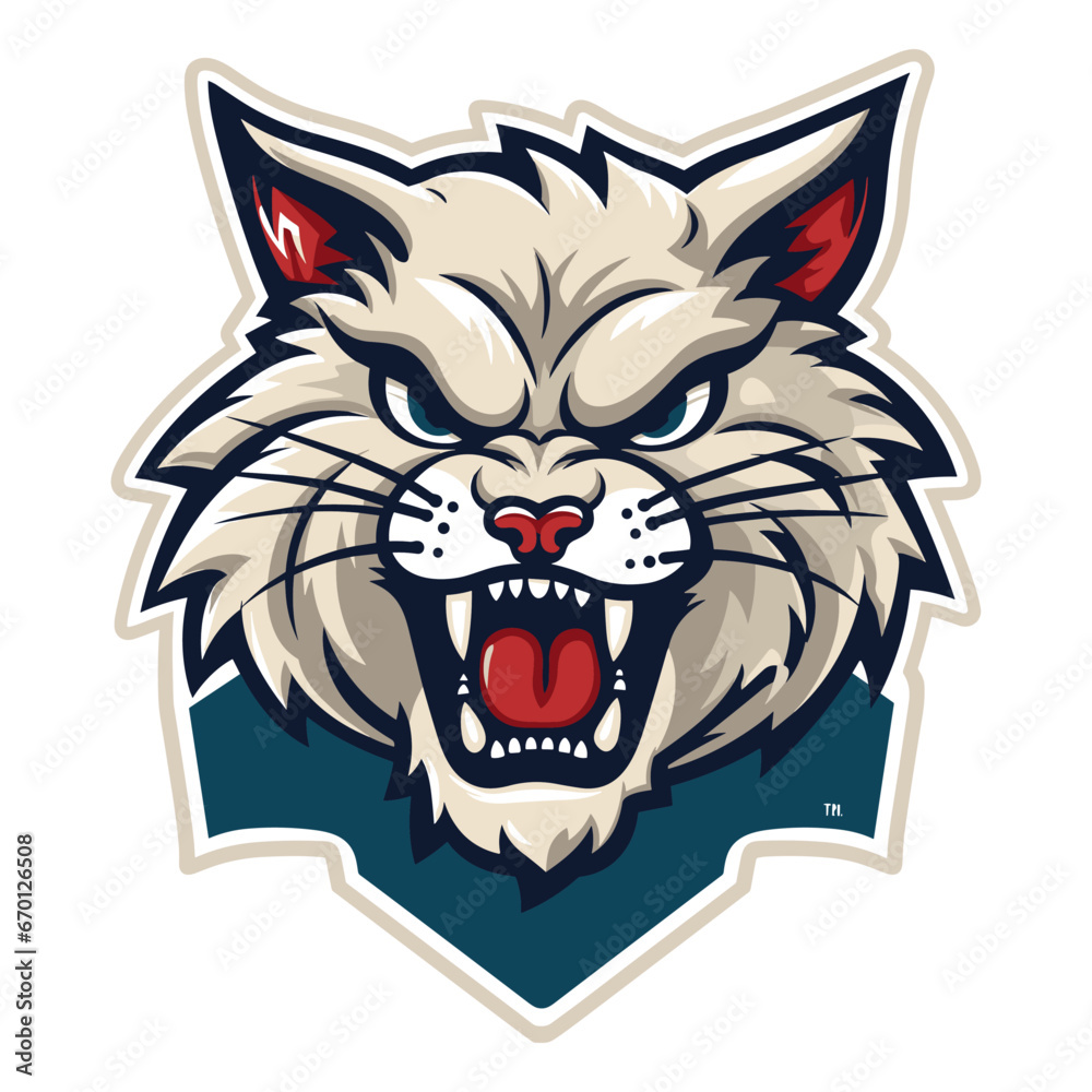 Angry Bobcat mascot Logo Design Style. Wild Lynx looking straight forward on white background generative ai Angry Bobcat mascot Logo Design Style. Wild Lynx looking straight forward on white background generative ai