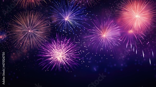 Multicolored fireworks on a dark background. Banner for the site. Place for text. Wallpaper for holidays. Festive light