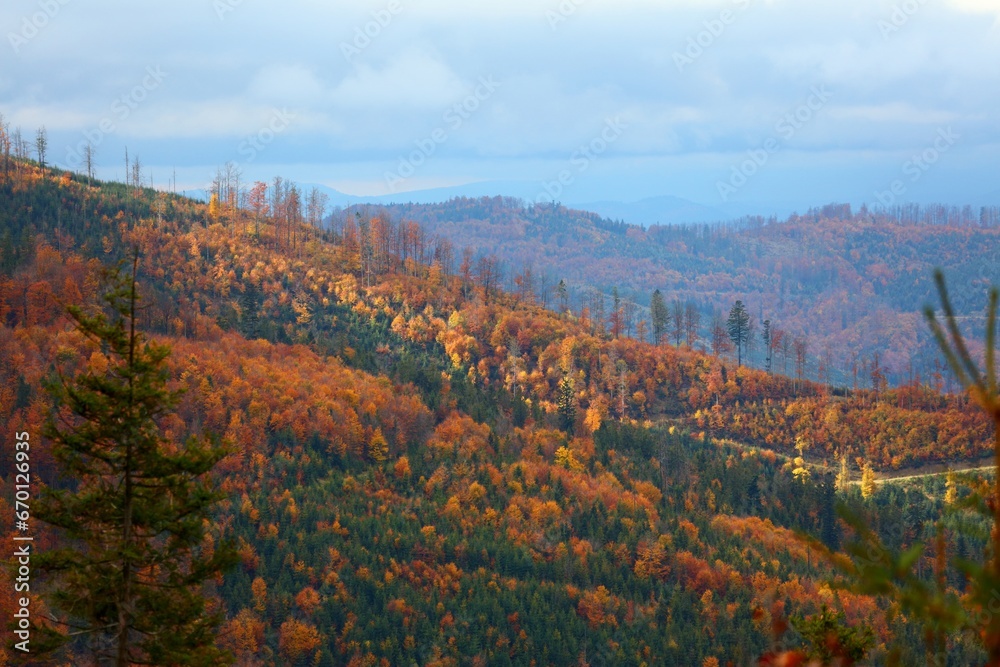 Beskids mountains in autumn in Poland