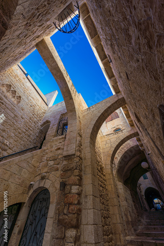 Picturesque alley with arches in the Jewish Quarter of the Jerusalem Old City