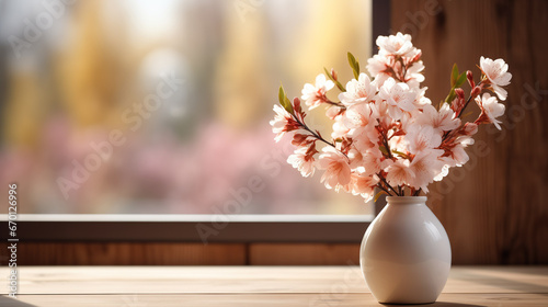 Beautiful flowers in a vase on a wooden table for decoration in the living room  colorful flowers   Generative AI
