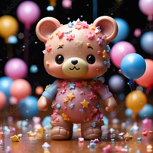 Joyful Jubilation: A Pink-Haired Teddy Bear's Party