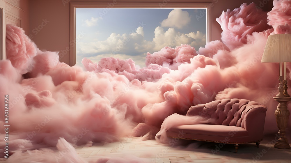 Sofá no céu com nuvens de algodão - obrazy, fototapety, plakaty 