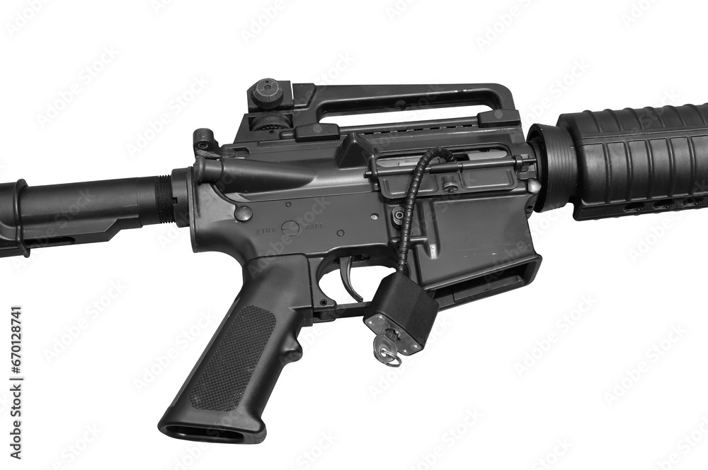 gun with chamber lock showing gun safety on transparent background