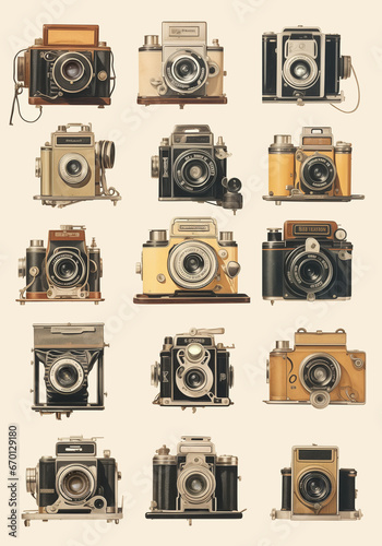 Wallpaper Mural Vintage poster with seamless pattern with different retro photo cameras on a white background Torontodigital.ca