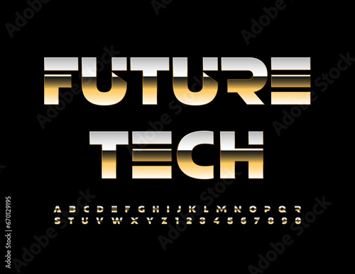 Vector trendy icon Future Trech. Modern Gold Font. Futuristic style Alphabet Letters and Numbers set. photo