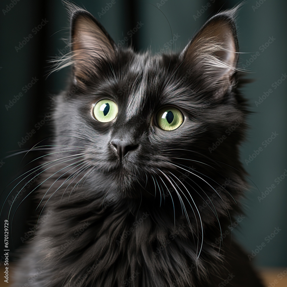 Mysterious Elegance: A Black Cat's Enigmatic Stare,black cat portrait,portrait of a cat
