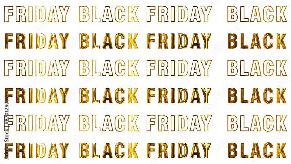 png Black Friday gold metallic text, promotion and sale design element on transparent background
