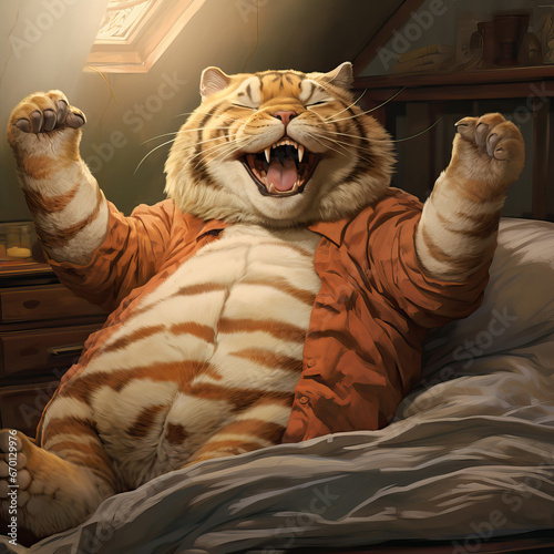 Laughing Tiger in Bed