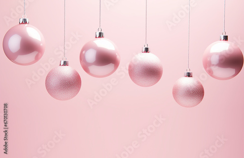 monochrome pink christmas or new year banner with ornaments,copy space banner