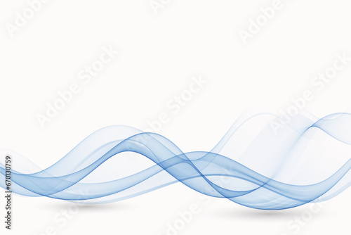 Flow curls of blue transparent wave with shadow on a white background. Abstract wave background.