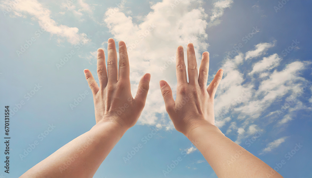 Hands praying to the God in the sky Hands praying to the God in the sky