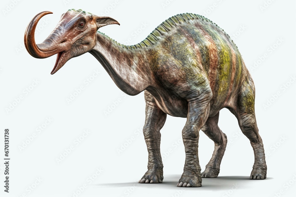 Parasaurolophus, late Cretaceous dinosaur isolated on transparent background. Generative AI