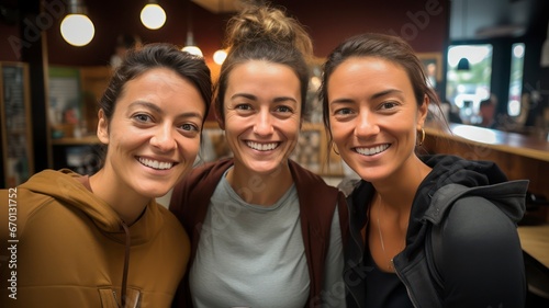 3 woman celebrating in a cafe after workout © Eyepenguin61