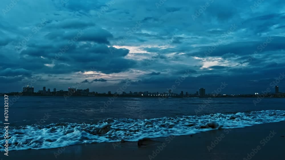 Beautiful background shot of Mumbai skyline during monsoon, sunset time. 4K Cinematic Footage
