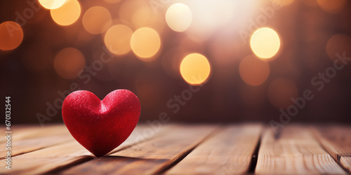 Valentines Day background, Wooden hearts with defocused blurred lights, Happy lovers day card mockup, copy space, generative ai