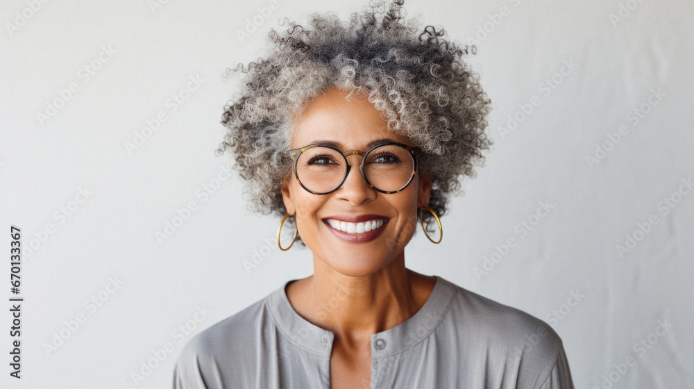 Young african american woman in yellow shirt and eyeglasses smiling at camera on gray background. Young african american woman in yellow shirt and eyeglasses smiling at camera on gray background.