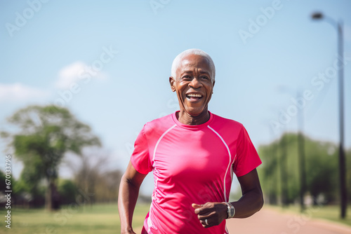 Elderly mixed African person going for a jog around the neighborhood
