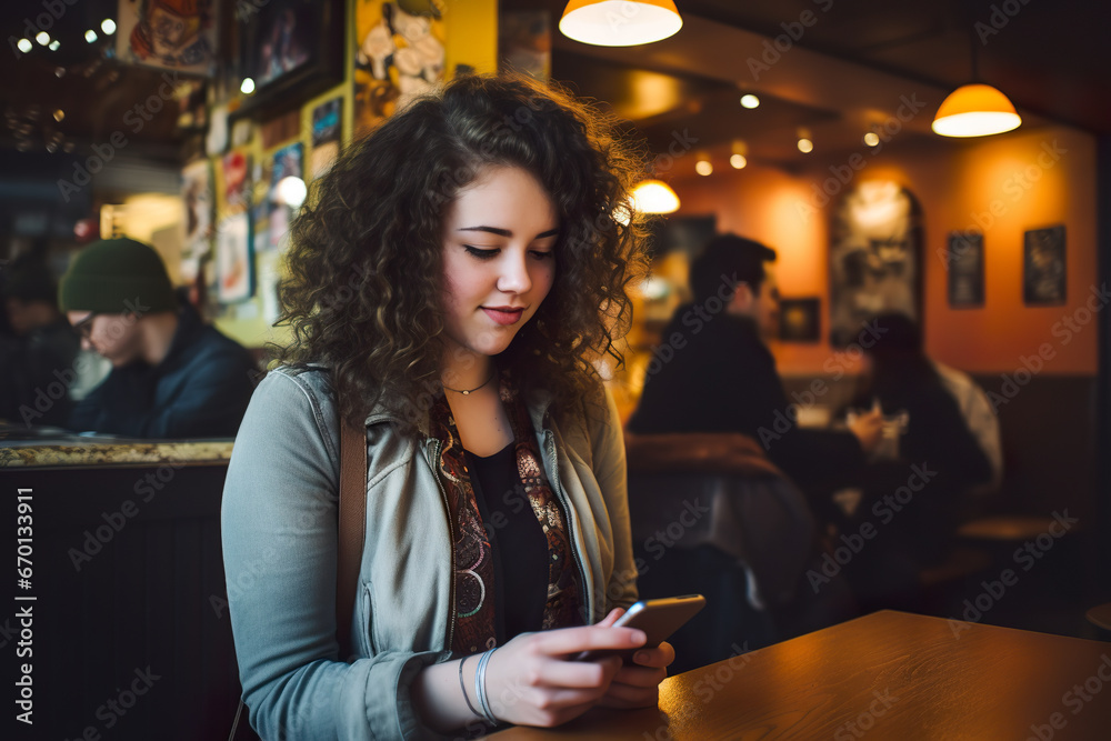 Beautiful girl using cell phone in a coffee shop Beautiful girl using cell phone in a coffee shop