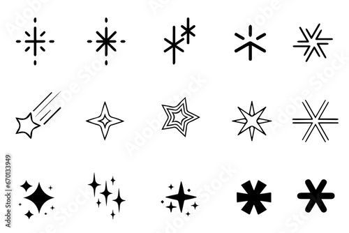 Sparkle star icons. Shine icons. Stars sparkles vector. Starburst flower sale badge. Star blank label  stickers emblem and sun ray frames