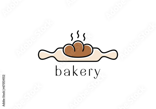 bakery and rolling pin simple logo design
