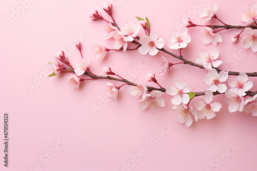 pink cherry blossoms on pink background  concept mockup