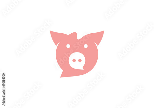 simple pig chat logo design vector illustration © priyo