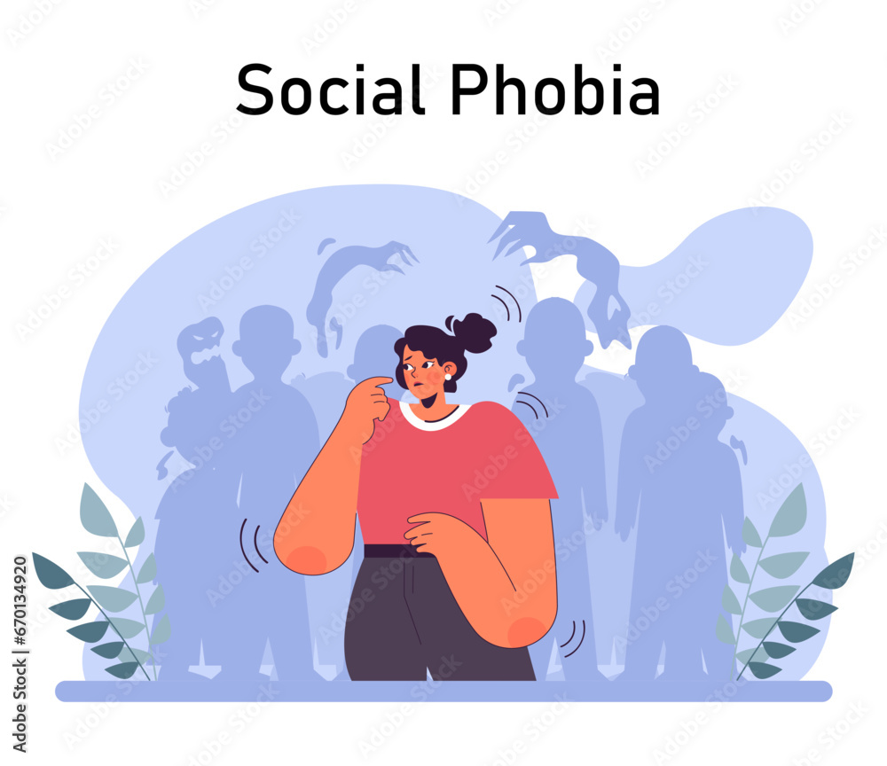 Panic attack. Mental health disorder. Phobia, frustration and constant stress. Psychotherapy and emotional support idea. Flat vector illustration