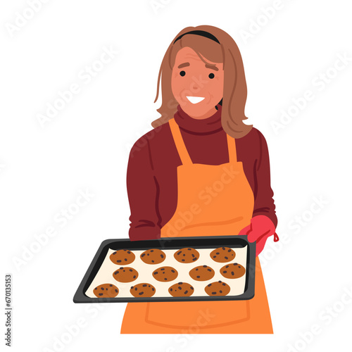 Senior Woman Lovingly Holds A Tray Of Freshly Baked Cookies In Her Hands, Their Warm, Sweet Scent Filling The Air