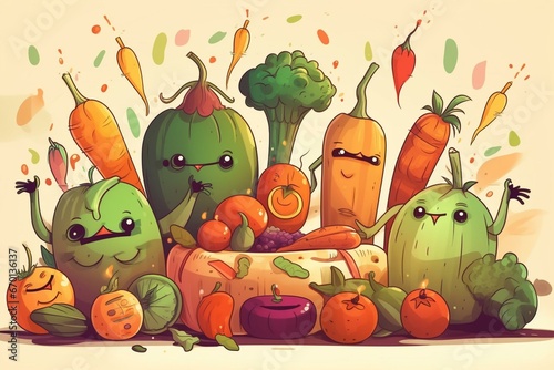 Cartoon-style party with vegetables. Generative AI
