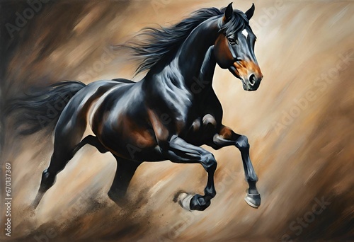 horse runs gallop on black