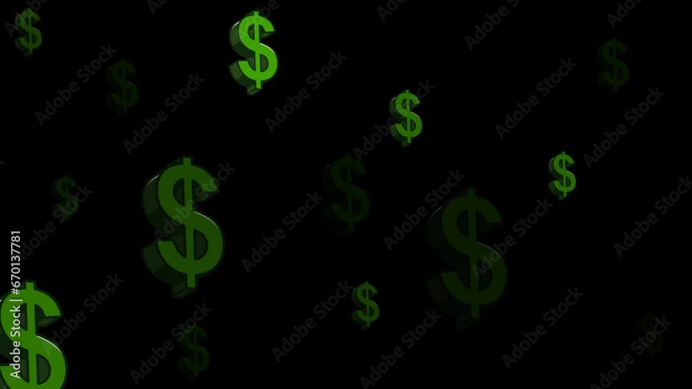 Flying green dollar symbol on a black background 3d render Flying green dollar symbol on a black background 3d render