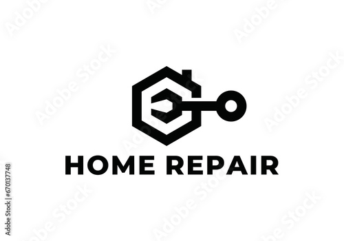 home repair logo, house renovation maintenance service unique symbol design