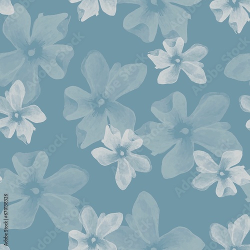 Wallpaper Mural Seamless pattern from semi-transparent flowers on light blue background. For wallpapers, wrapping paper, fabric, textile, book flyleaves, scrapbooking, any design ideas Torontodigital.ca