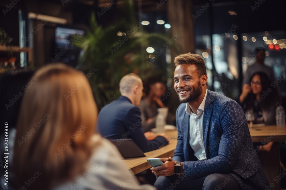 Empowering Business Seminar - Businessman at Cafe with Partner Empowering Business Seminar - Businessman at Cafe with Partner