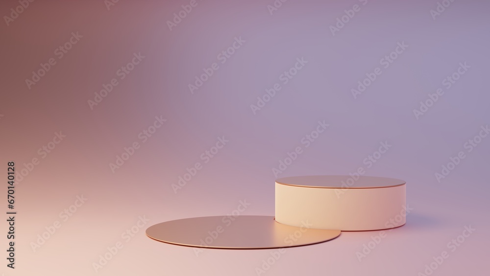 Empty podium or pedestal for product presentation on two floors. Mockup platform on purple background. 3d rendering Empty podium or pedestal for product presentation on two floors. Mockup platform on purple background. 3d rendering