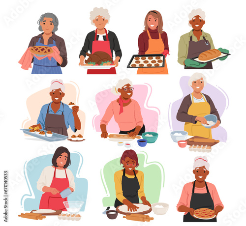 Experienced Elder Women Creating Culinary Magic In The Kitchen, Their Time-honored Recipes Infusing Warmth And Love