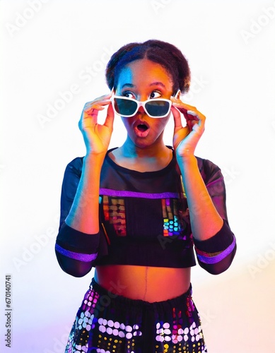 Portrait of a model woman in shock, posing surprised on an isolated background