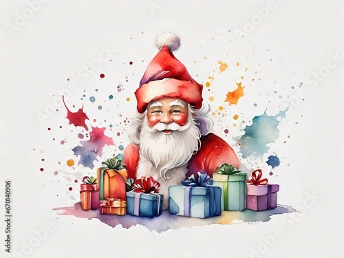 Joyful Santa Claus: Colorful Gifts in Watercolor