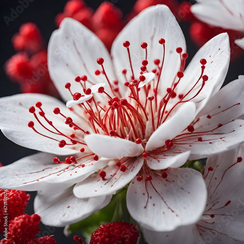 Close Up of  a White and Red Flower